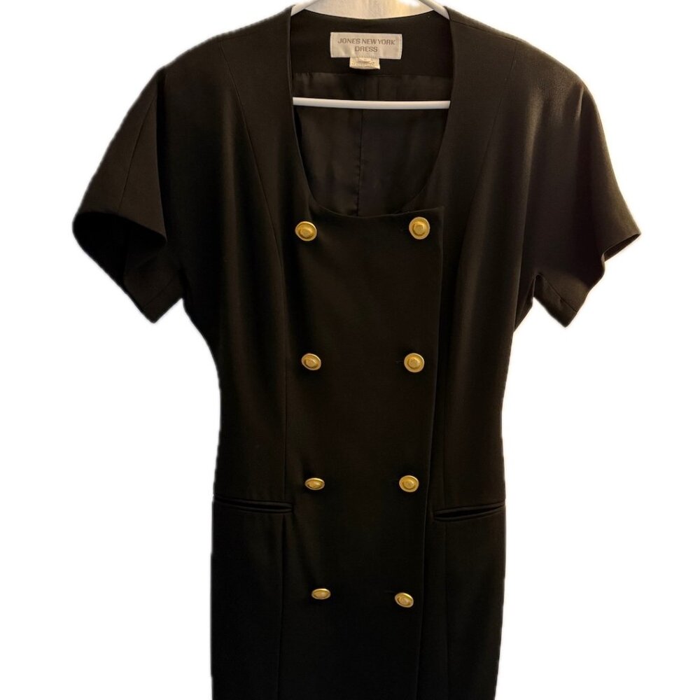 Jones New York Black Wrap Dress with Gold Buttons Sz. 8